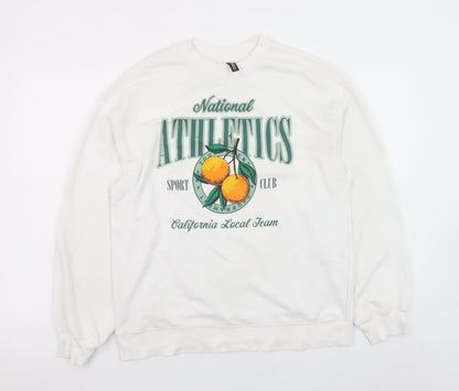 H&M Divided Women White XS Pullover Sweatshirt National Athletics Graphic