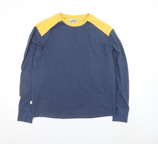 &SONS Men Blue Yellow Crew Neck Long Sleeve Cotton Sweatshirt L