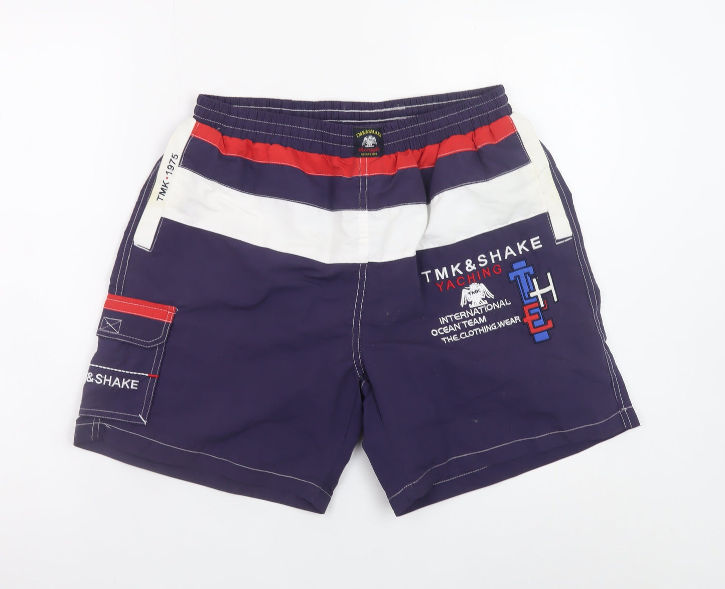 TMK&Shake Men Blue 2XL Nautical Yachting Quick Dry Swim Shorts