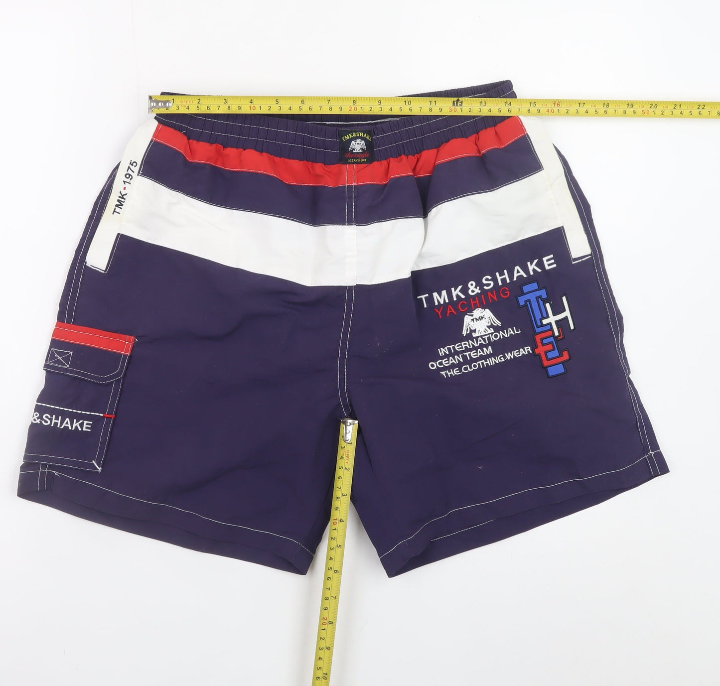 TMK&Shake Men Blue 2XL Nautical Yachting Quick Dry Swim Shorts