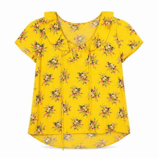 Dorothy Perkins Women's Yellow Floral Short Sleeve Blouse UK 8 Viscose