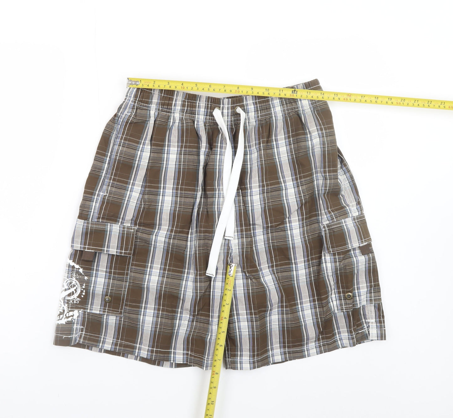 St. Bernard Men's Brown Check Board Swim Shorts Size M