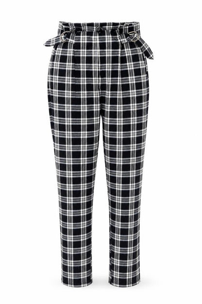 Bershka Womens Black Plaid Paperbag Tapered Trousers Size S