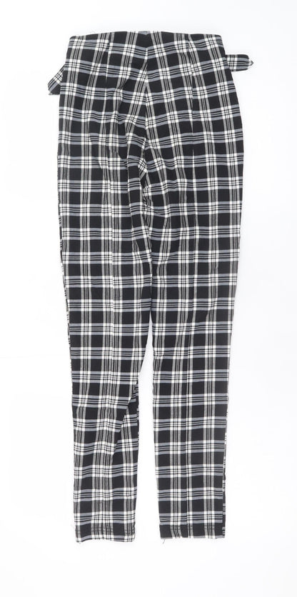 Bershka Womens Black Plaid Paperbag Tapered Trousers Size S