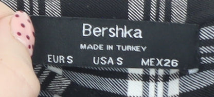 Bershka Womens Black Plaid Paperbag Tapered Trousers Size S