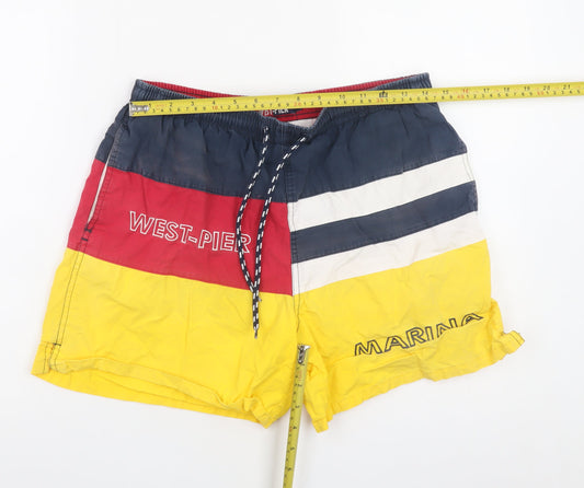 West-Pier Mens Multicoloured Swim Shorts Yellow Red Blue Size M