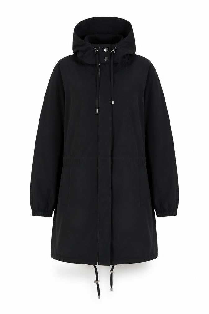 InWear Women's Black Hooded Parka Coat Size 8 Long Zip Casual