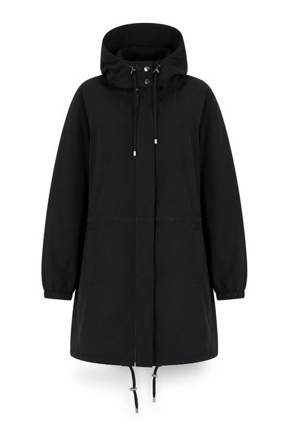 InWear Women's Black Hooded Parka Coat Size 8 Long Zip Casual