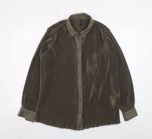 Vero Moda Women’s Green Pleated Button-Up Long Sleeve Shirt M