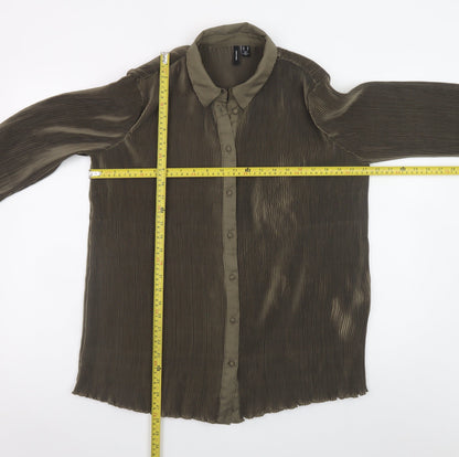Vero Moda Women’s Green Pleated Button-Up Long Sleeve Shirt M