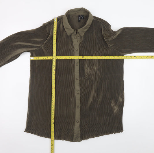 Vero Moda Women’s Green Pleated Button-Up Long Sleeve Shirt M