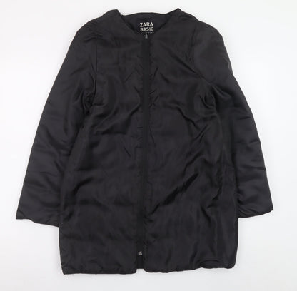 Zara Women Black Mid-Length Puffer Coat Size 12
