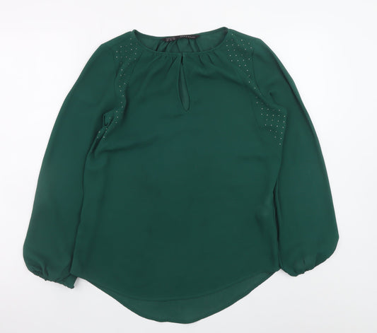 Zara Basic Women's Green Studded Long Sleeve Chiffon Blouse XS