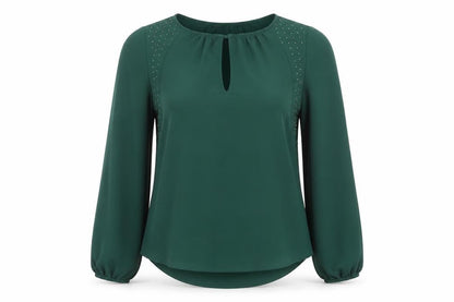 Zara Basic Women's Green Studded Long Sleeve Chiffon Blouse XS