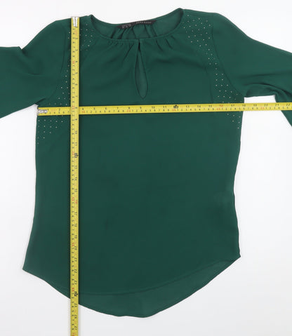 Zara Basic Women's Green Studded Long Sleeve Chiffon Blouse XS
