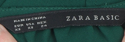 Zara Basic Women's Green Studded Long Sleeve Chiffon Blouse XS