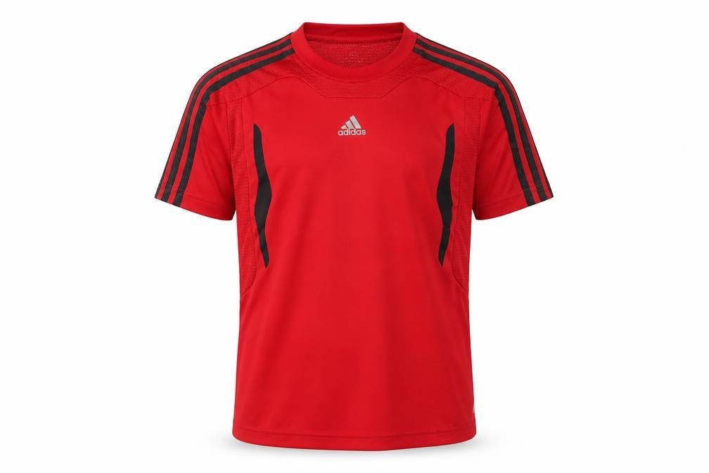 Front view of Adidas boys’ red climalite short sleeve sports t-shirt 11-12 years