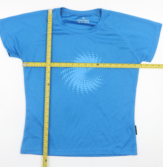 Koko Pink Womens Blue Short Sleeve Polyester Basic T-Shirt UK 12