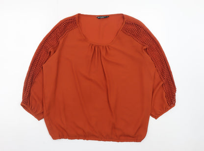 Marina Kaneva Women’s Orange Crochet 3/4 Sleeve Tunic Blouse Size 14