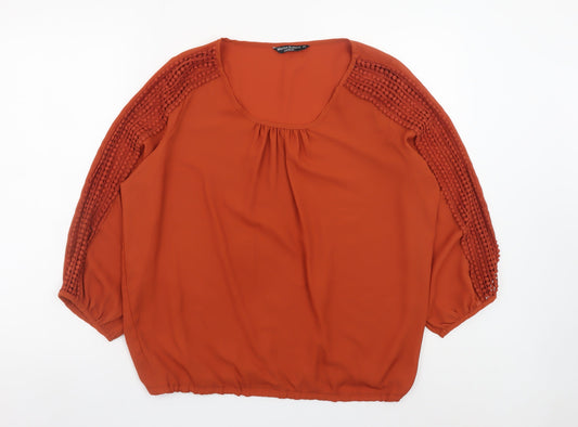 Marina Kaneva Women’s Orange Crochet 3/4 Sleeve Tunic Blouse Size 14