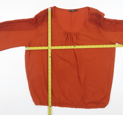 Marina Kaneva Women’s Orange Crochet 3/4 Sleeve Tunic Blouse Size 14