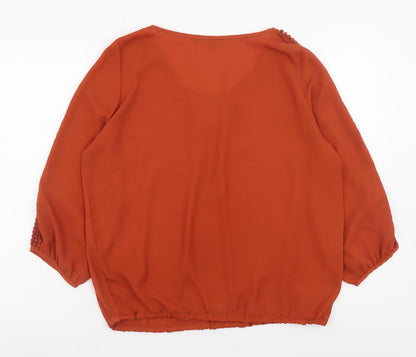 Marina Kaneva Women’s Orange Crochet 3/4 Sleeve Tunic Blouse Size 14
