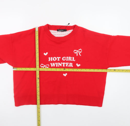 Boohoo Women Red Knit Pullover Jumper L Hot Girl Winter