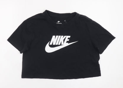 Nike Women Black Cropped T-Shirt XS Loose Fit Cotton