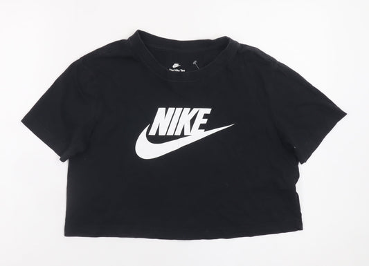 Nike Women Black Cropped T-Shirt XS Loose Fit Cotton