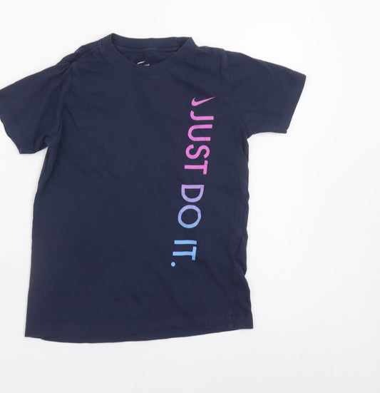 Nike Girls Navy Blue Just Do It Short Sleeve Cotton T-Shirt Size S 128-137cm