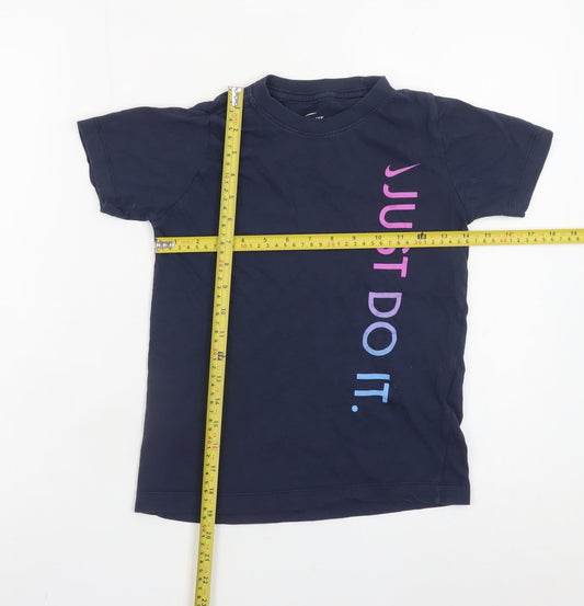 Nike Girls Navy Blue Just Do It Short Sleeve Cotton T-Shirt Size S 128-137cm