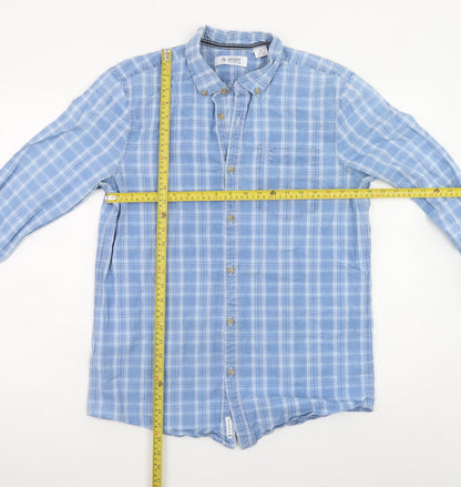 Original Penguin Men's Blue Check Cotton Long Sleeve Button-Up Shirt M