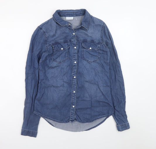 Vila Womens Blue Denim Long Sleeve Button-Up Shirt Size S