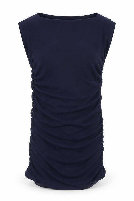 Front view of Mexx Women Blue XS Bodycon Ruched Sleeveless Jersey Dress