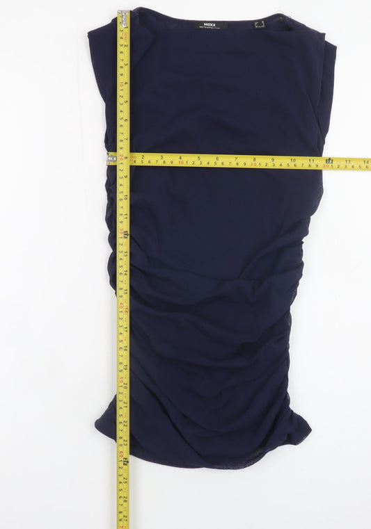 Mexx Women Blue XS Bodycon Ruched Sleeveless Jersey Dress