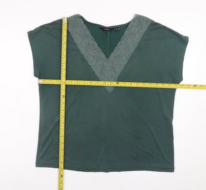 Vero Moda Women’s Green Lace V-Neck Short Sleeve T-Shirt Size 12