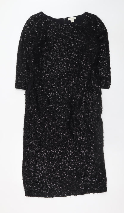 NOOSNOW Women's Black Sequin Sheath Knee Length Party Dress Size 16