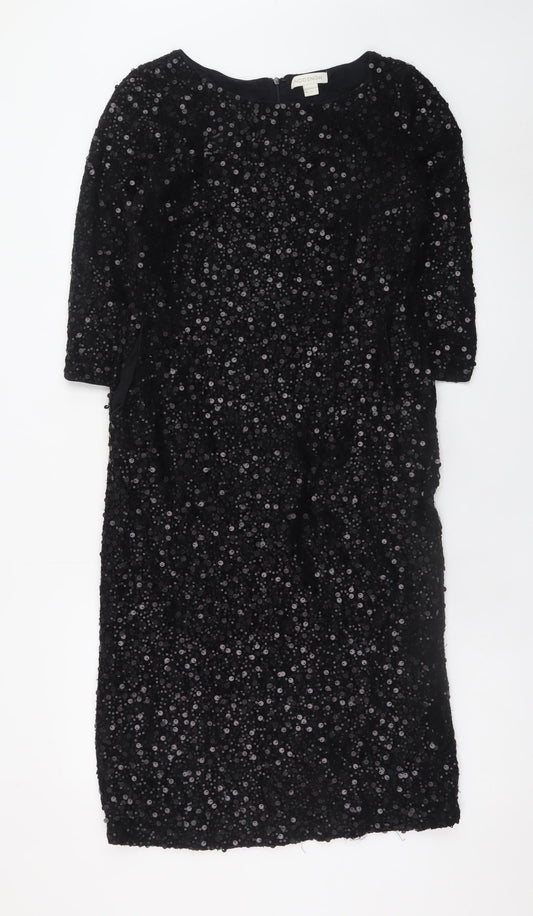 NOOSNOW Women's Black Sequin Sheath Knee Length Party Dress Size 16