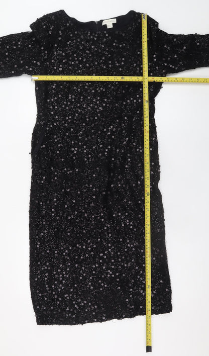NOOSNOW Women's Black Sequin Sheath Knee Length Party Dress Size 16