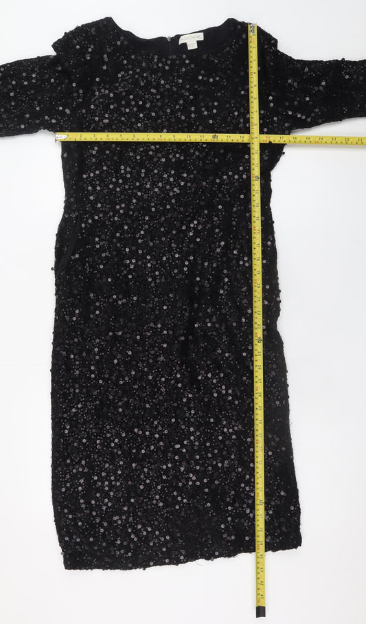 NOOSNOW Women's Black Sequin Sheath Knee Length Party Dress Size 16
