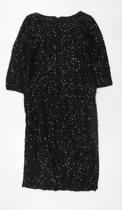 NOOSNOW Women's Black Sequin Sheath Knee Length Party Dress Size 16