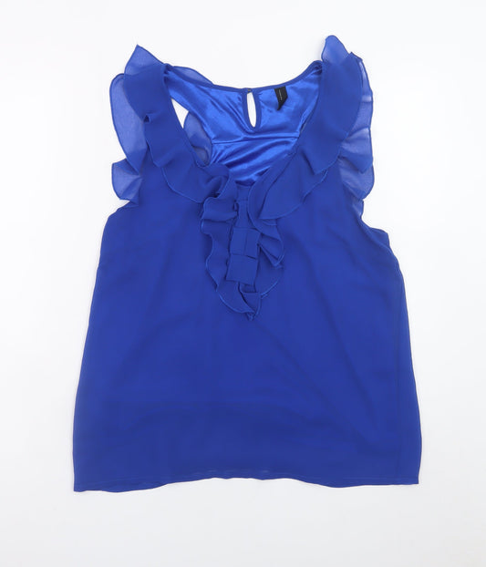 Vero Moda Women's Blue Ruffle Sleeveless Chiffon Blouse Size M