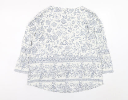Lucky Brand Women Blue Floral Cotton Tunic Blouse XL