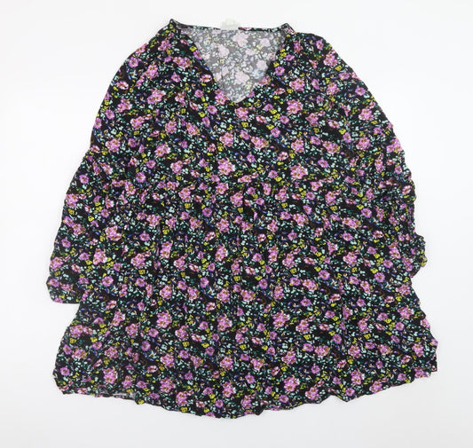 Jacqueline de Yong Womens Black Floral Viscose Mini Dress Size 14