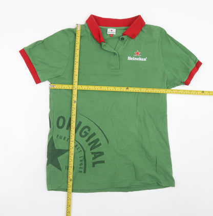 Heineken Men’s Green Red Trim Polo Shirt L Logo Casual Top
