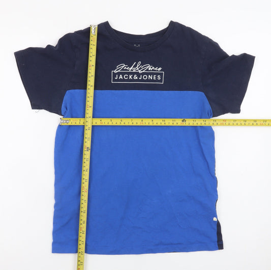 Jack & Jones Boys Blue Colourblock Cotton Logo T-Shirt 14 Years