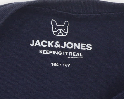 Jack & Jones Boys Blue Colourblock Cotton Logo T-Shirt 14 Years