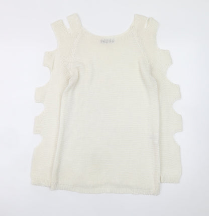 Hailys Women White Cold Shoulder Knit Pullover Jumper M