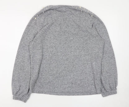 Savida Women's Grey Beaded Pullover Jumper Size 12