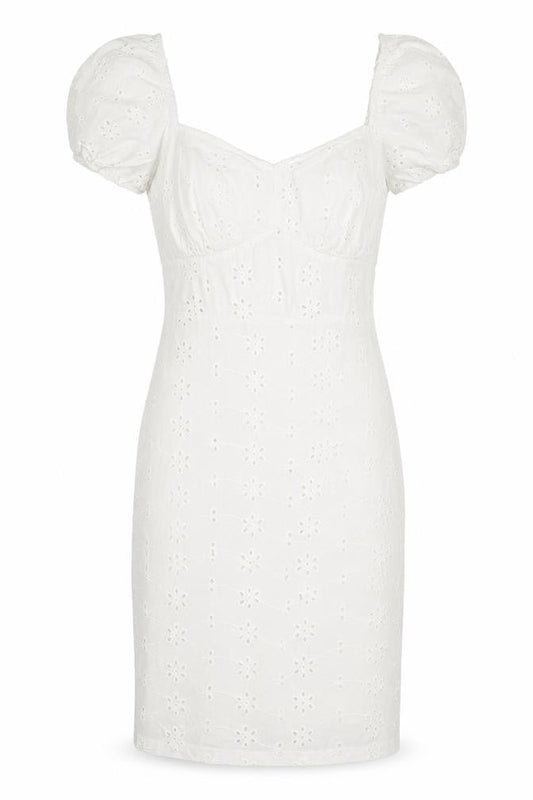 Front view of ASOS Women White, size 10, Short Puff Sleeve Cotton Shift Dress